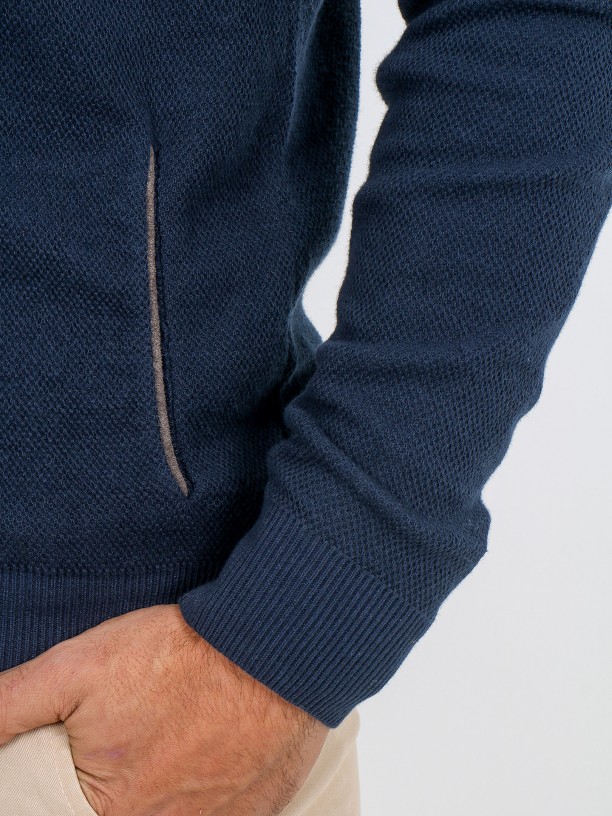 Cotton structured knit zip cardigan Cotton structured knit zip cardigan