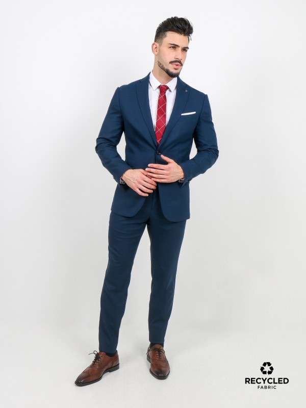 Slim fit micro structured suit recycled fabric