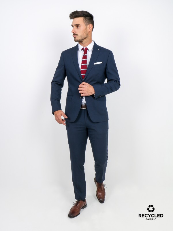 Slim fit light plaid pattern suit recycled fabric