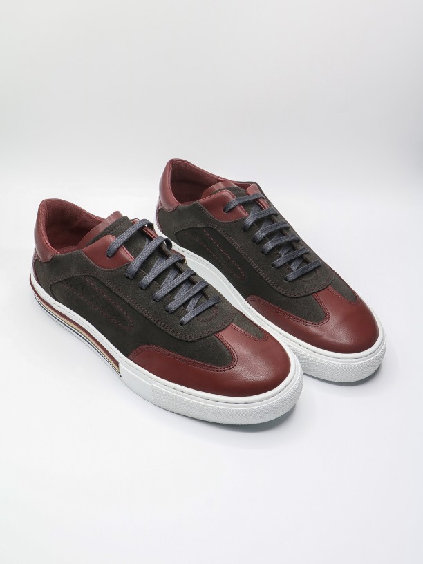 Combined leather sneakers with sole detail
