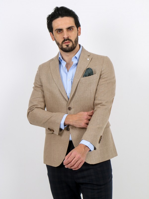 Structured linen cotton blazer with elbow pads