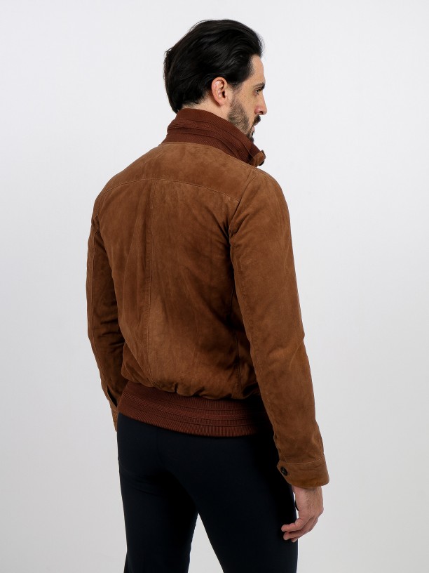 Genuine suede leather jacket with buttons