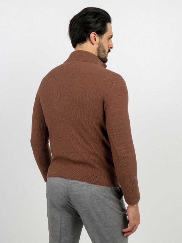 Knit structured sweater with half zip closure