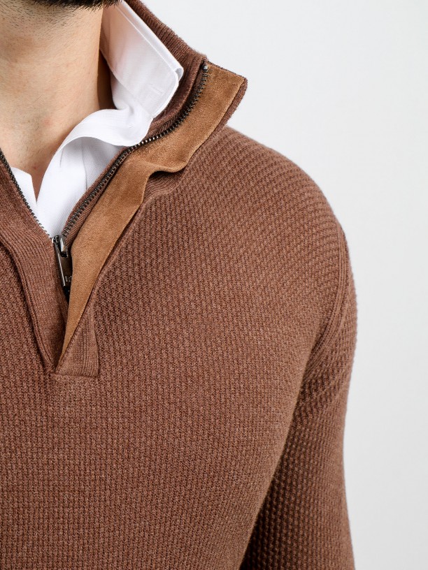 Knit structured sweater with half zip closure Knit structured sweater with half zip closure