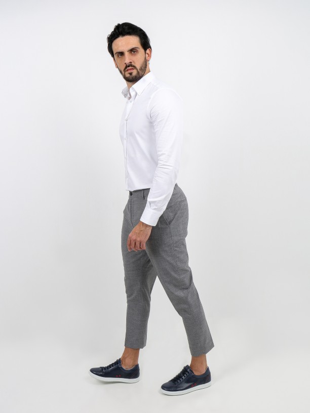 Slim fit trousers with short hem