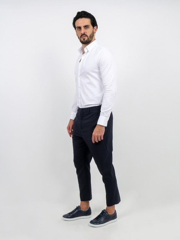Slim fit trousers with short hem