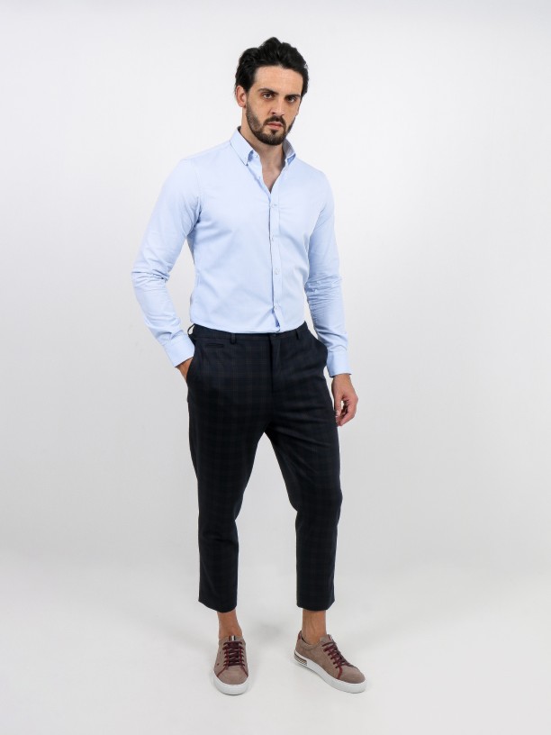 Pattern slim fit trousers with short hem