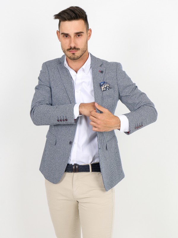 Cotton and linen micro pattern blazer