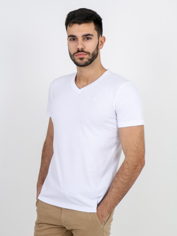 Cotton plain t-shirt v-collar
