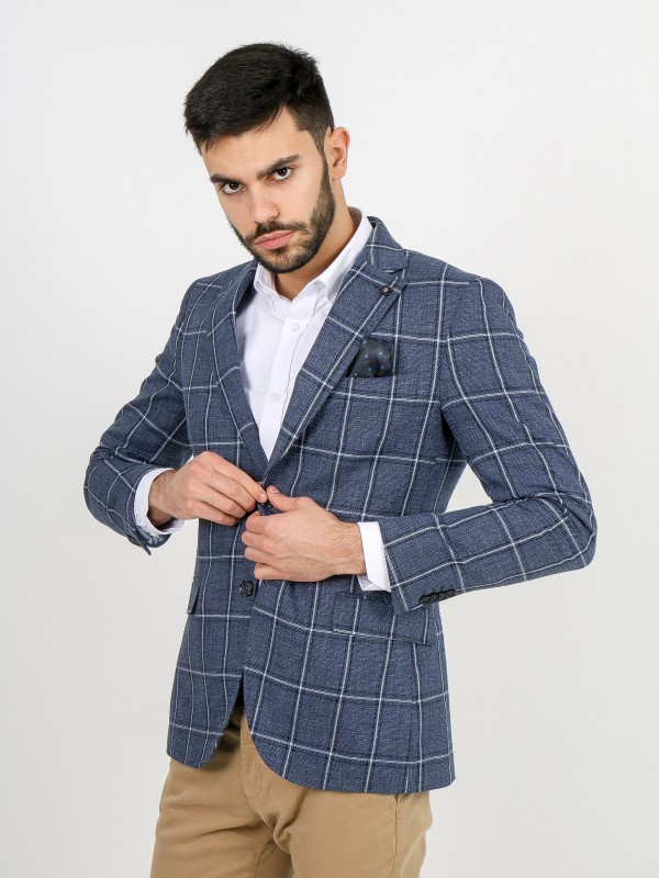 Cotton and linen plaid pattern blazer
