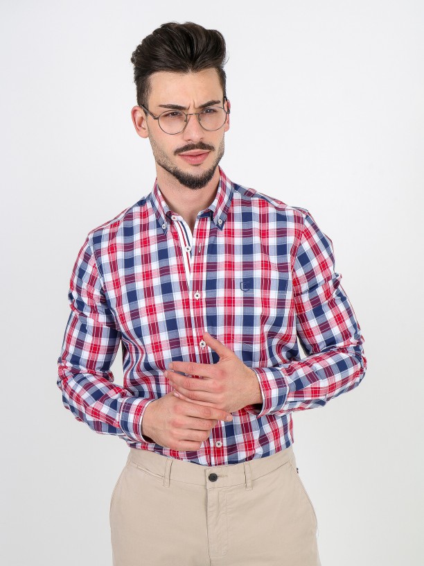 Camisa de algodão padrão xadrez