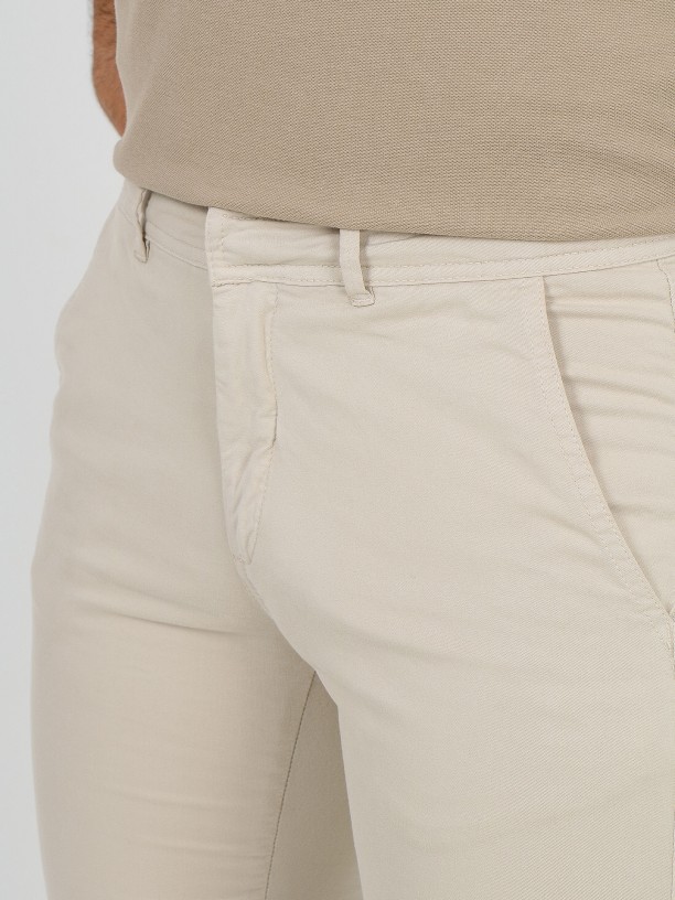 Slim fit elastic waist cotton chino trousers