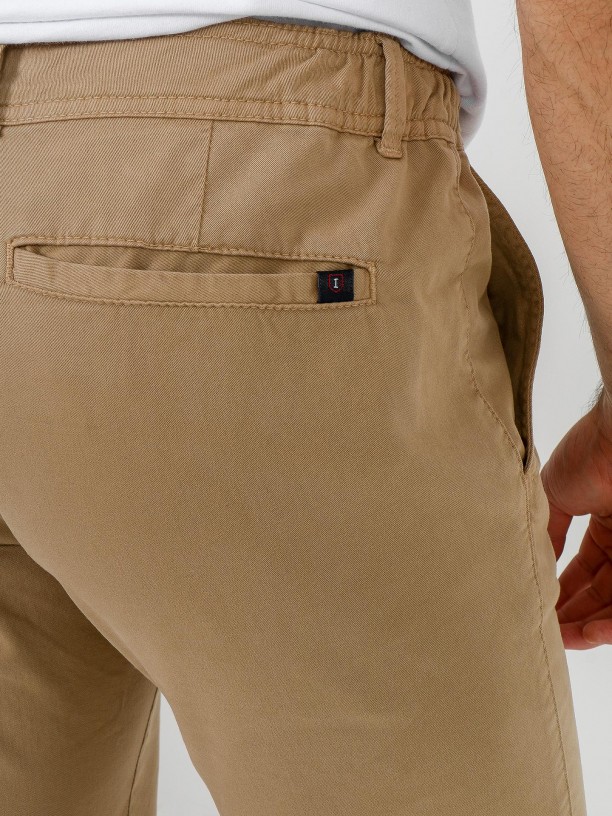 Slim fit elastic waist cotton chino trousers