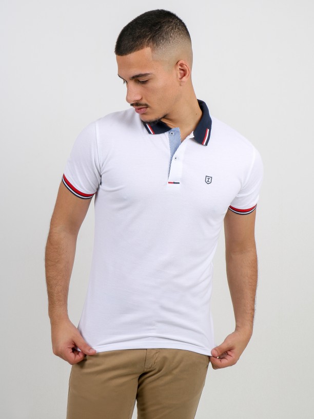Polo piqué de algodão detalhe tricolor Polo piqué de algodão detalhe tricolor