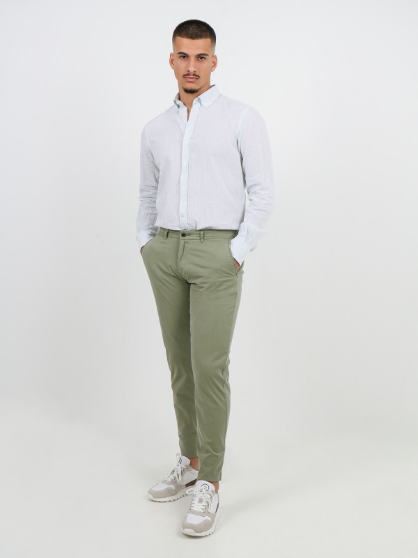 Slim fit elastic cotton chino trousers
