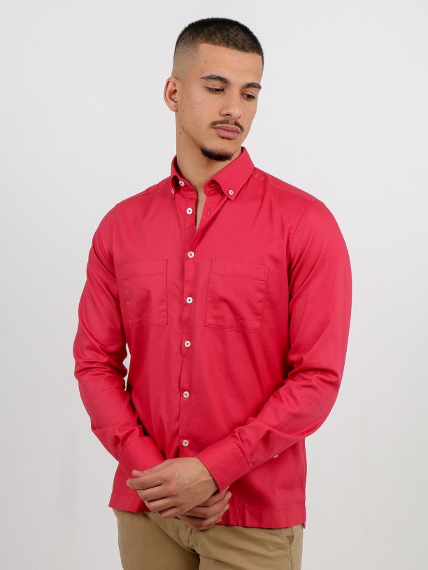 Structured plain shirt with pockets