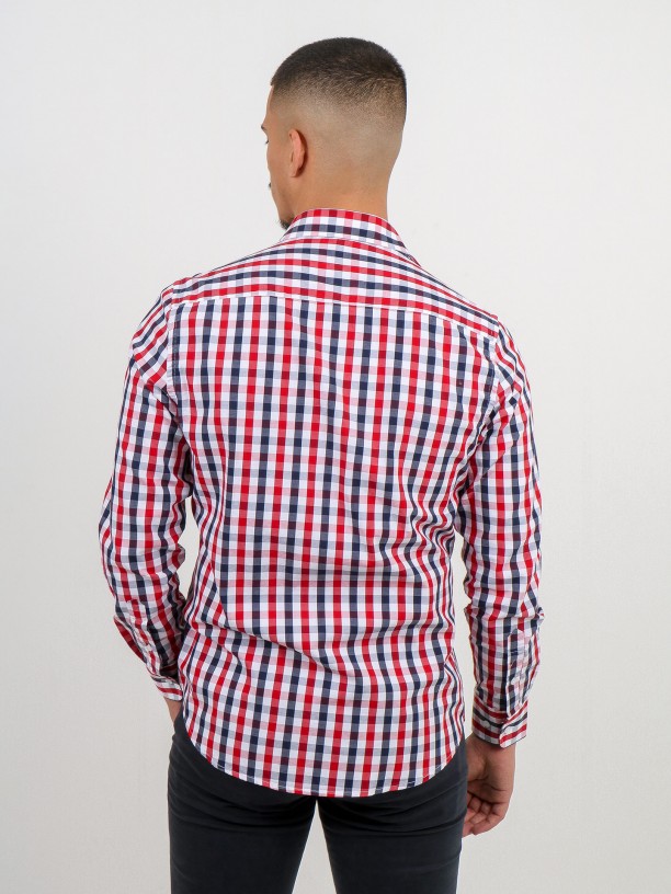 Short collar cotton plaid pattern shirt