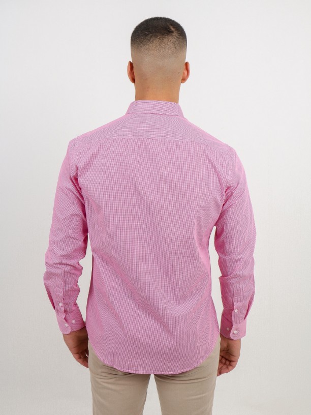 Cotton micro plaid pattern shirt