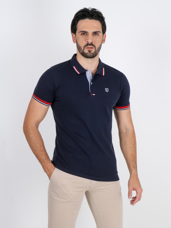 Cotton piqué polo shirt with tricolour detail