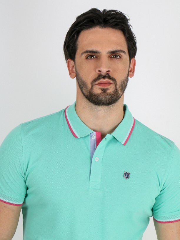 Polo piqué de algodão com contraste Polo piqué de algodão com contraste