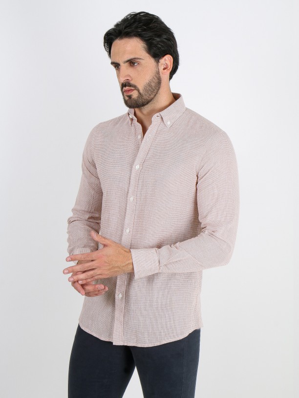 Camisa de linho e algodão micro padrão