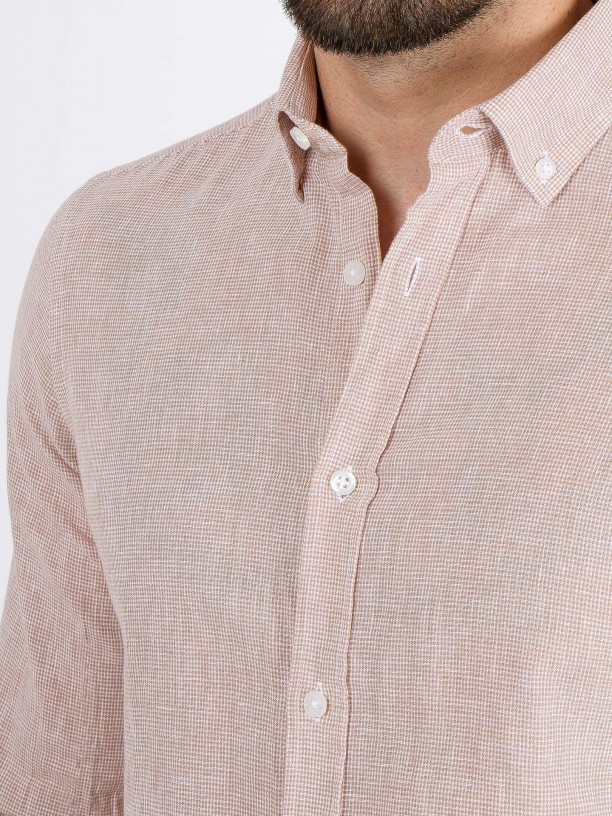 Camisa de lino y algodón micro estampado