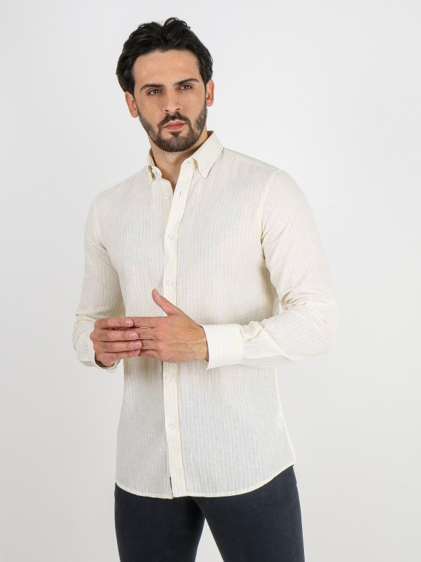 Camisa de lino y algodón rayas
