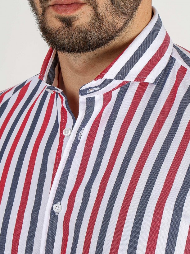 Camisa de algodão xadrez colarinho curto
