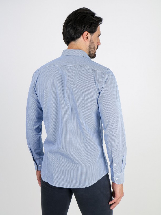 Camisa de algodão micro padrão xadrez