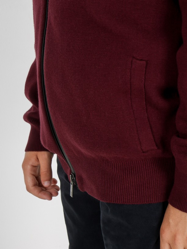 Cotton plain knit zip cardigan