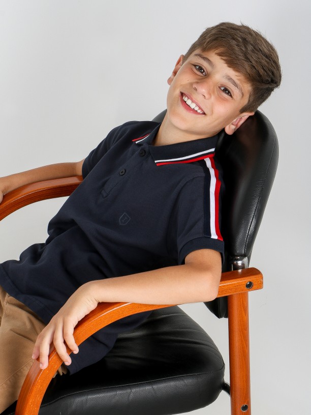 Polo de algodo faixa lateral kids