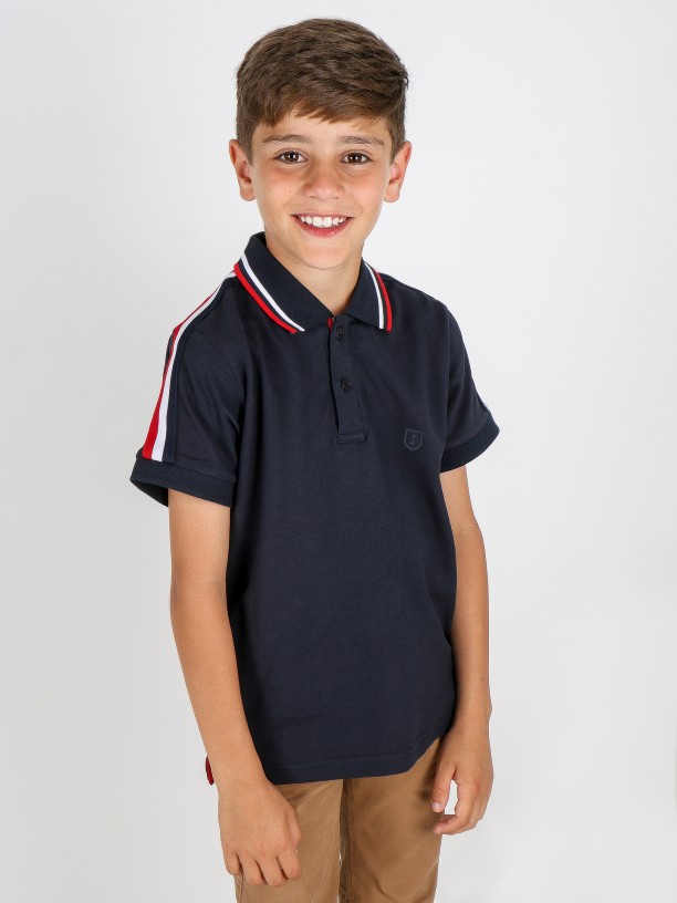 Cotton polo with side bands kids