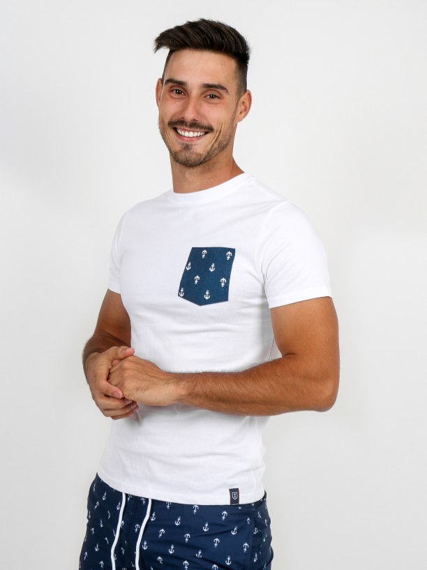 T-shirt de algodão com estampado âncoras