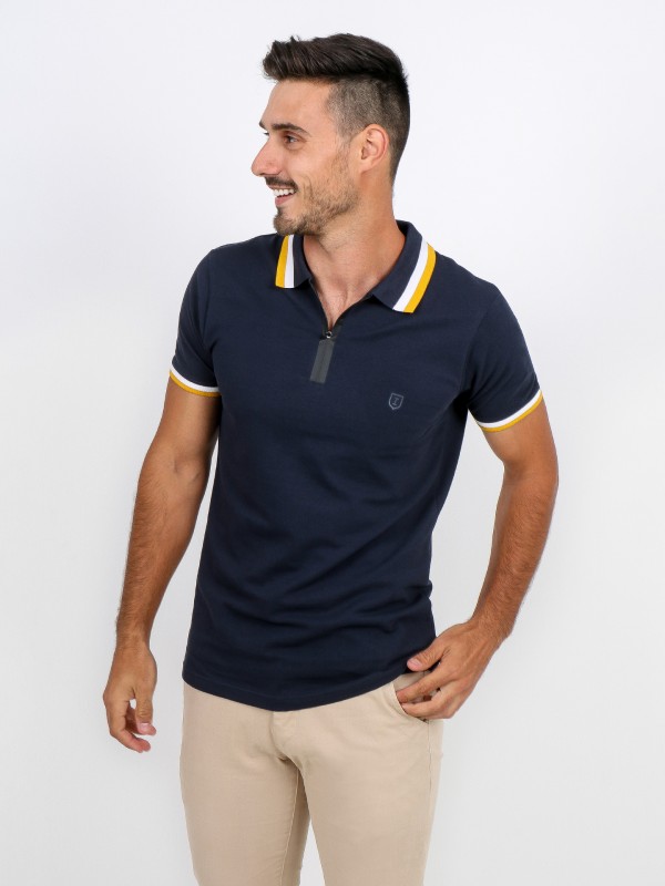 Cotton polo shirt with zip