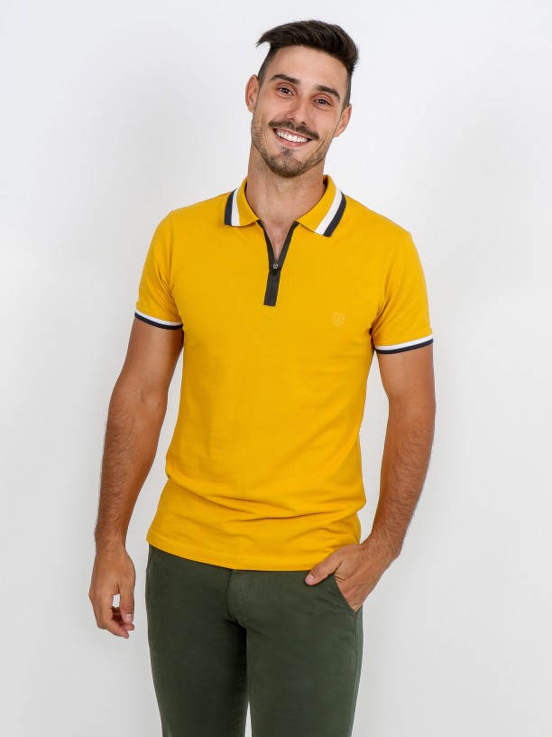 Polo de algodão com fecho Polo de algodão com fecho