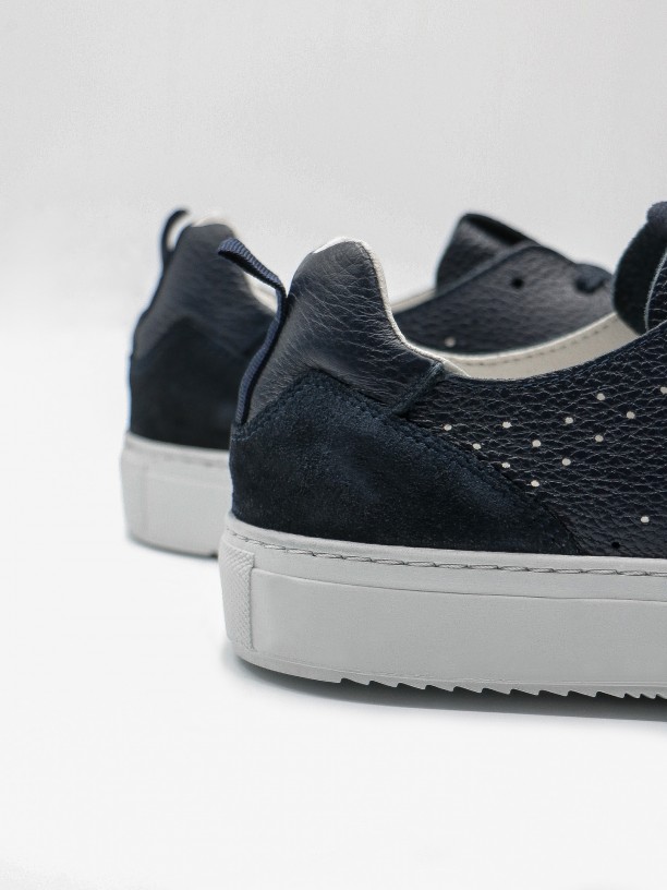 Combination leather perforated sneakers