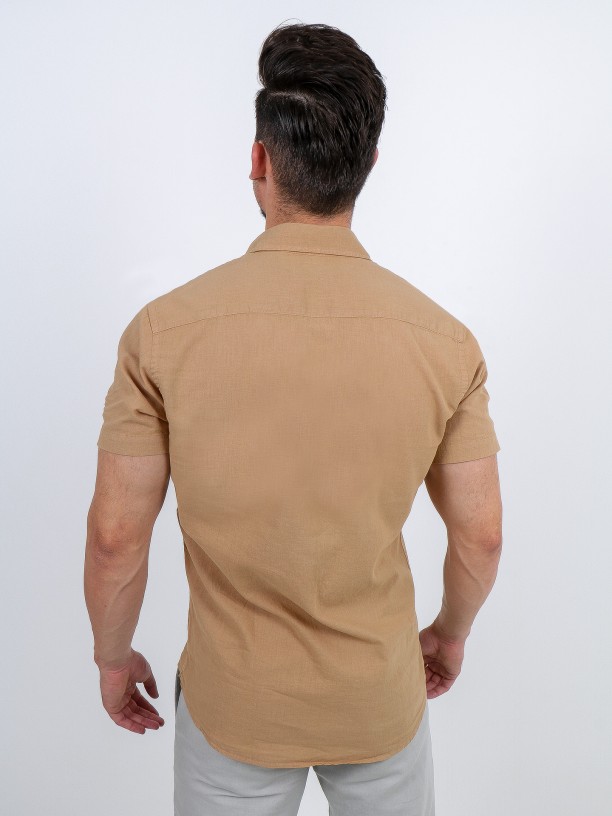 Short-sleeved linen and cotton shirt