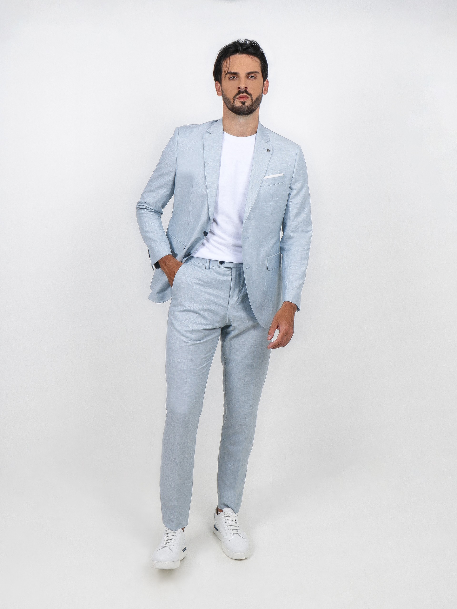 Slim fit plain linen suit