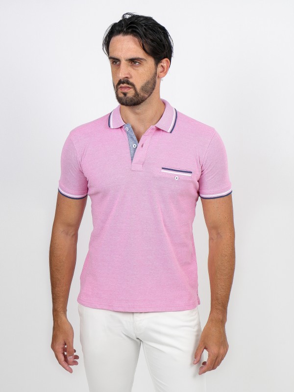 Polo de algodo com padro e bolso