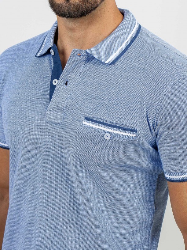 Polo de algodão com padrão e bolso Polo de algodão com padrão e bolso