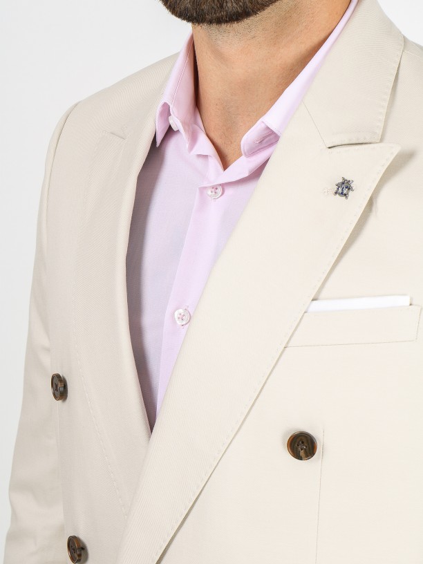 Slim fit double-breasted cotton suit