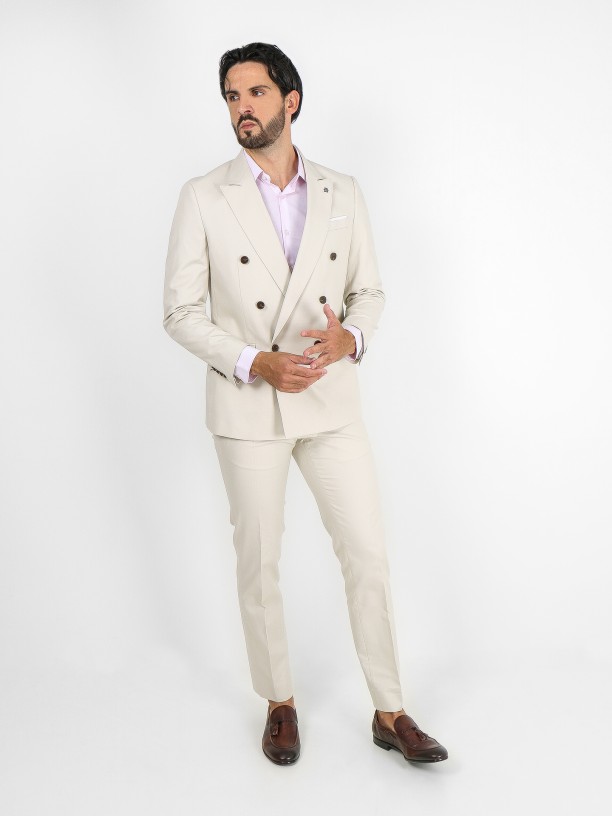 Slim fit double-breasted cotton suit