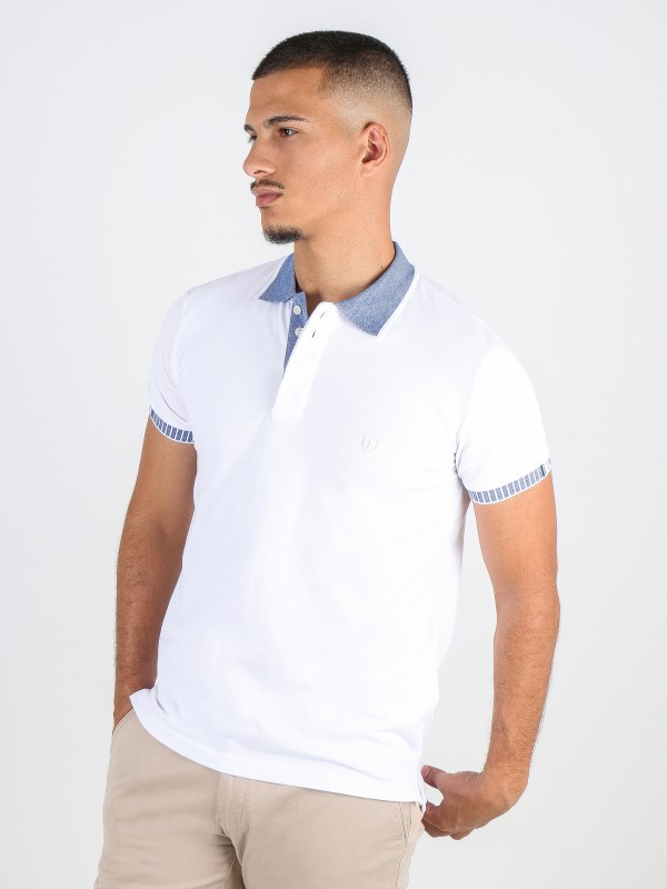 Polo de algodo elstico com contraste