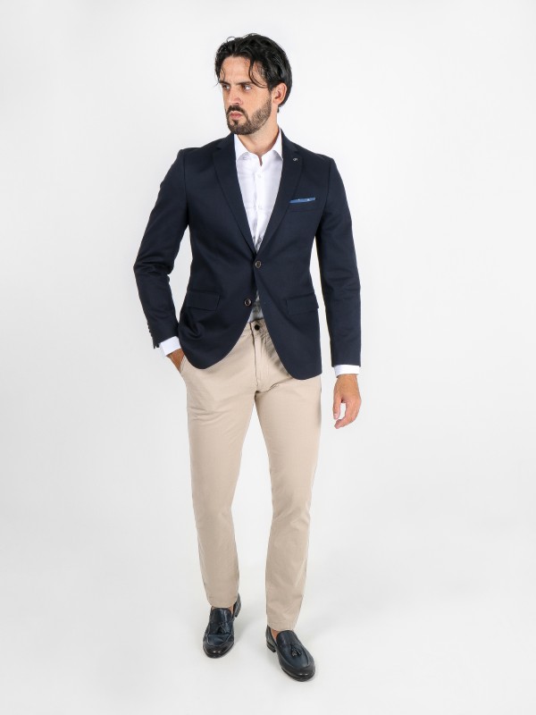 Micro structured cotton blazer with elbow pads