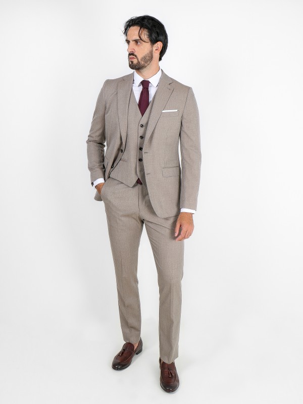 Regular fit micro structure suit with waistcoat