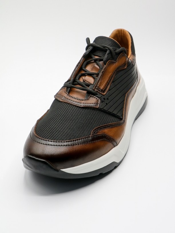 Premium leather combined sneakers