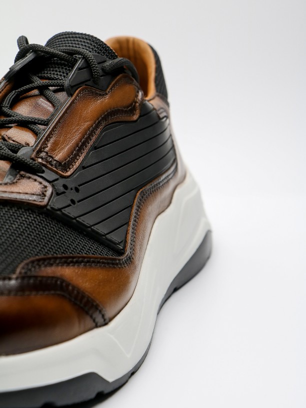 Premium leather combined sneakers