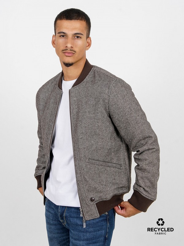 Wool bomber jacket with recycled fabric
