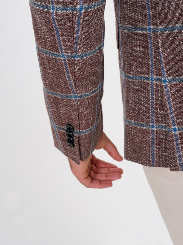 Wool and cotton plaid pattern blazer
