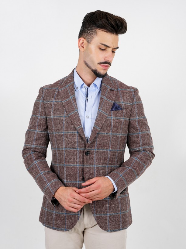 Wool and cotton plaid pattern blazer